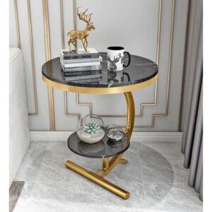hot sale luxury faux marble look end table sofa side table corner table with storage shelf for home & living room small round indoor outdoor coffee table, multicolor