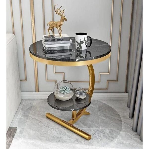hot sale luxury faux marble look end table sofa side table corner table with storage shelf for home & living room small round indoor outdoor coffee table, multicolor