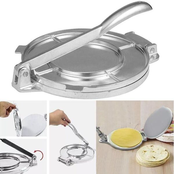 tortilla press with foldable handle, 6.5 inch tortilla press aluminum tortilla press maker manual roti maker dough press quesadilla maker empanada maker press chapati to rotate pizza press, 36.5x16.5cm, non stick, multicolor