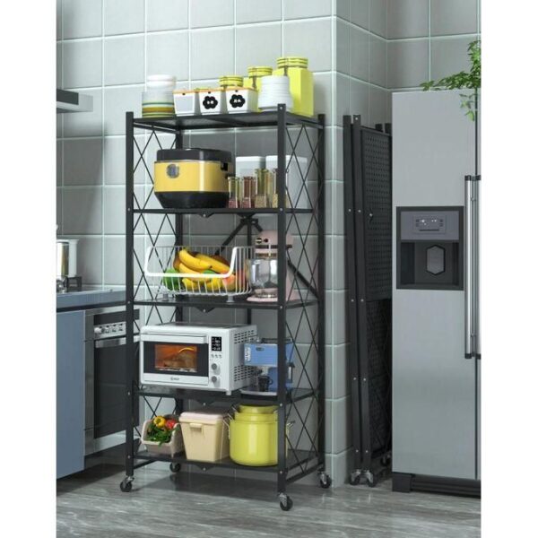 hot sale 5 tier rotating multi layer folding kitchen display shelf foldable kitchen storage rack floor type rack kitchen organizer rack, multicolor