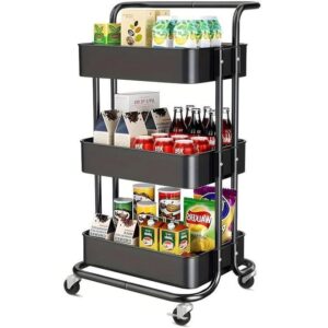 hot sale storage trolley cart, 3 tier storage cart, multi purpose trolley organizer cart with casters, rolling cart metal utility cart for bathroom, kitchen, bedroom storage, multicolor