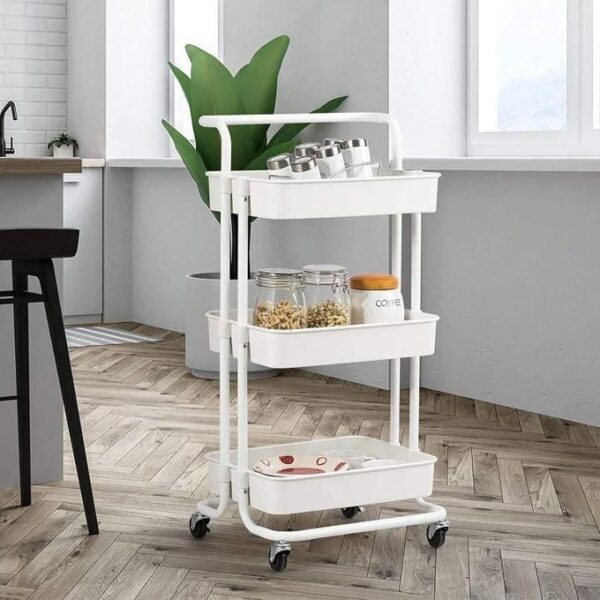 hot sale storage trolley cart, 3 tier storage cart, multi purpose trolley organizer cart with casters, rolling cart metal utility cart for bathroom, kitchen, bedroom storage, multicolor