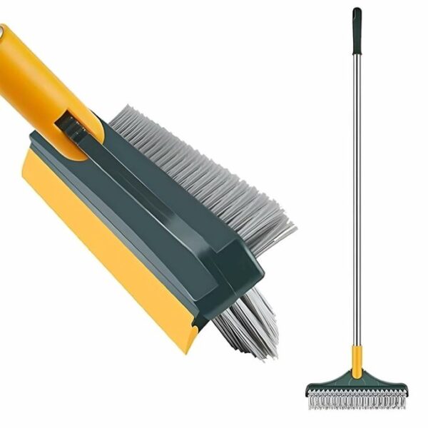 hot sale 3 in 1 stainless steel bathroom cleaning brush with wiper long handle, 120° rotate for tiles, floor scrub, mop accessories for kitchen & bathroom, multicolor