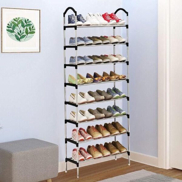 hot sale portable shoe rack 24 32 pairs 8 layer, organizer aluminum metal standing shoe rack, diy shoes storage shelf home organizer