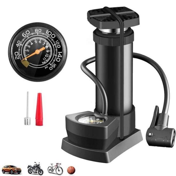 hot sale bike cycle pump portable activated high pressure universal foot air pump with needle extra pressure gauge lightweight pump for motorbike, cars, bicycle, football, balloons, scooter