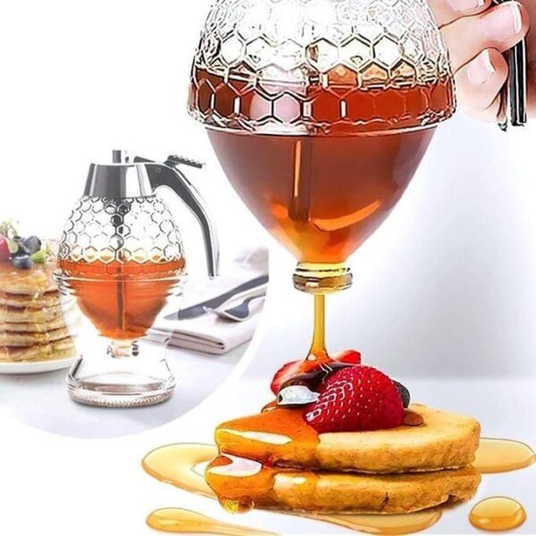 hot sale squeeze honey dispenser, acrylic no drip maple syrup dispenser, juice jar container bee drip dispenser, honey pot with stand,200ml, pack of 1