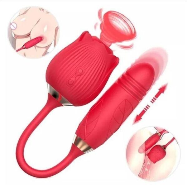hot sale rose sucker for clitoral stimulation plus thrusting dildo on the other end to hit the gspot at the same time