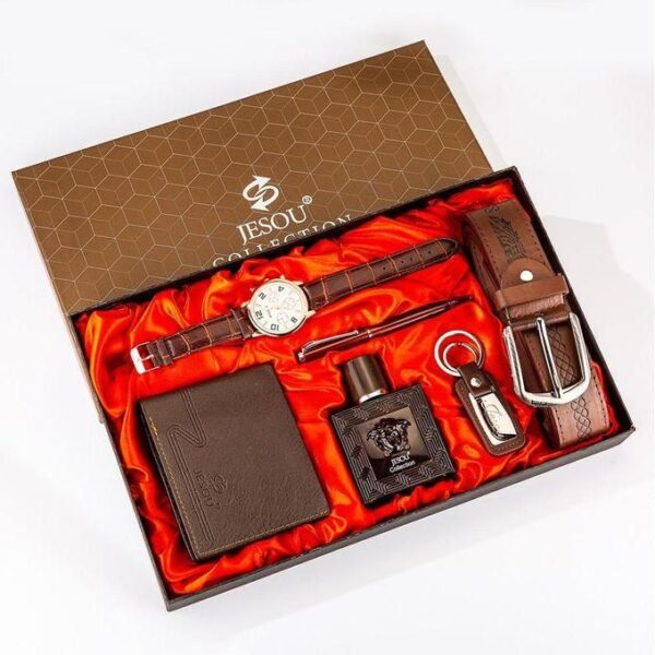 jesou hot sale fashion men's gift set exquisite packaged watch wallet perfume belt pen keyholder, multicolor