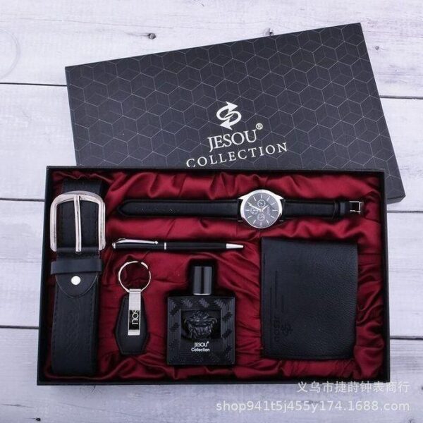 jesou hot sale fashion men's gift set exquisite packaged watch wallet perfume belt pen keyholder, multicolor