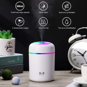 hot sale colorful cool mini humidifiers with led night light, usb 300ml mist humidifiers for car office room bedroom, portable diffuser for essential oils, pack of 1, multicolor