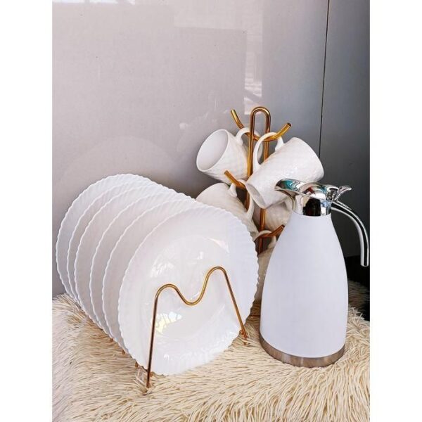 13 pcs ceramic dinner set 6 plates 6 cups, 2liter unbreakable flask buy all, multicolor
