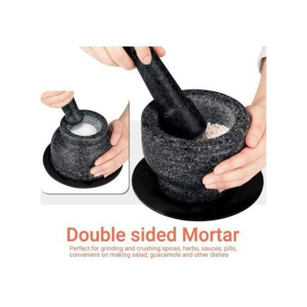 2 in 1 mortar and pestle set double sided, 2 cup capacity, unpolished granite mortar and pestle, food safe for herbs, spices, coffee beans obtain patent protection