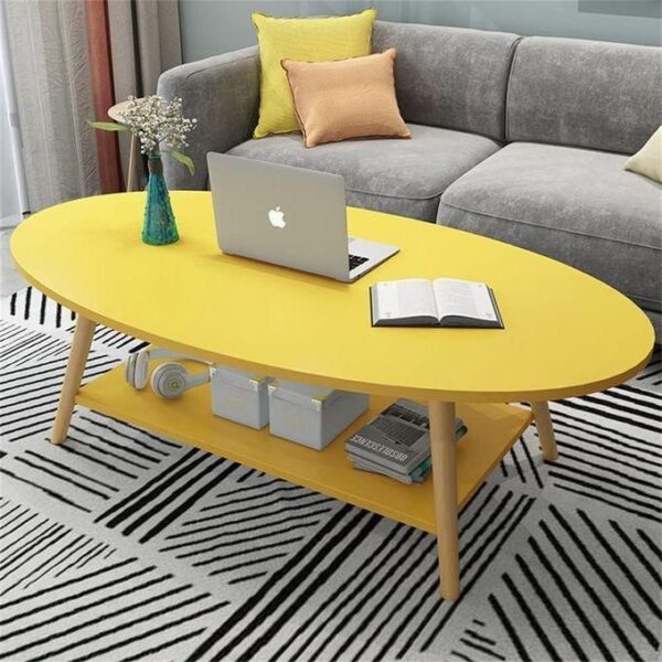 hot selling oval coffee table with storage shelf wood furniture table side table end table sofa table for home office for living room, multicolor