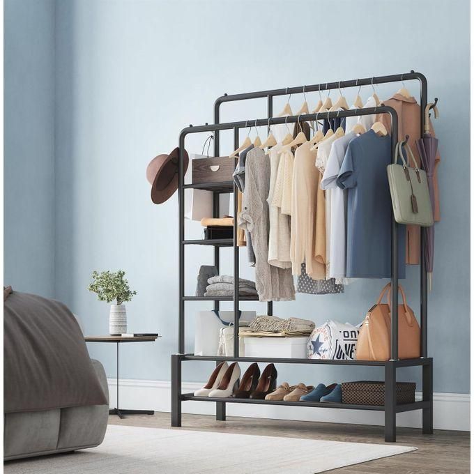 hot sales clothes rail with 4 hooks and storage shelves, heavy duty clothes rack, white clothes rails for bedroom, double garment rack for clothes, coats, bags, shoes, boots hot sales clothes rail with 4 hooks and storage shelves, heavy duty clothes rack, white clothes rails for bedroom, double garment rack for clothes, coats, bags, shoes, boots