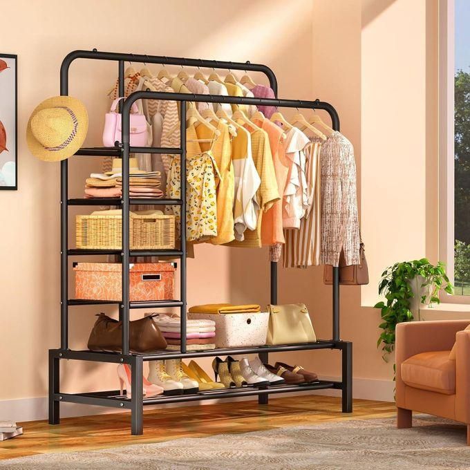 hot sales clothes rail with 4 hooks and storage shelves, heavy duty clothes rack, white clothes rails for bedroom, double garment rack for clothes, coats, bags, shoes, boots hot sales clothes rail with 4 hooks and storage shelves, heavy duty clothes rack, white clothes rails for bedroom, double garment rack for clothes, coats, bags, shoes, boots