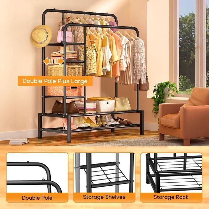 hot sales clothes rail with 4 hooks and storage shelves, heavy duty clothes rack, white clothes rails for bedroom, double garment rack for clothes, coats, bags, shoes, boots hot sales clothes rail with 4 hooks and storage shelves, heavy duty clothes rack, white clothes rails for bedroom, double garment rack for clothes, coats, bags, shoes, boots
