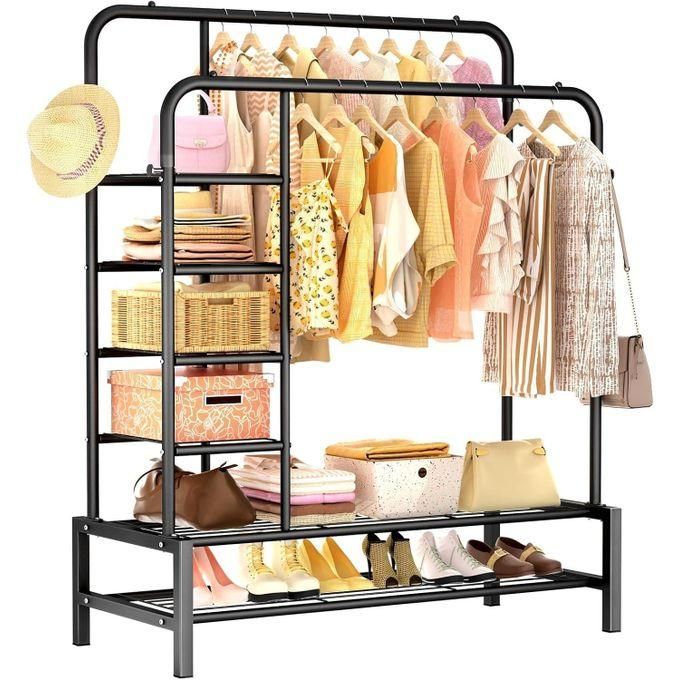 hot sales clothes rail with 4 hooks and storage shelves, heavy duty clothes rack, white clothes rails for bedroom, double garment rack for clothes, coats, bags, shoes, boots hot sales clothes rail with 4 hooks and storage shelves, heavy duty clothes rack, white clothes rails for bedroom, double garment rack for clothes, coats, bags, shoes, boots