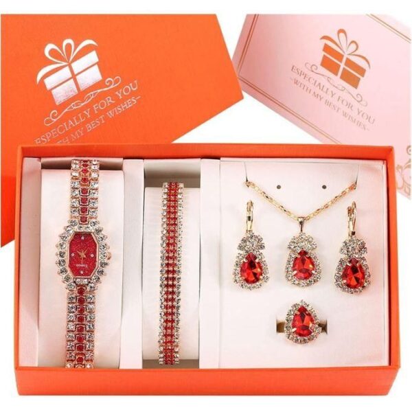 hot sale shining luxury women quartz watch necklace earring bracelet ring set for female rhinestone bracelet bangle jewelry gift for women