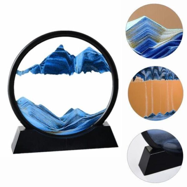 hot sale moving sand art round glass flowing sand frame, sand art liquid motion, multicolor