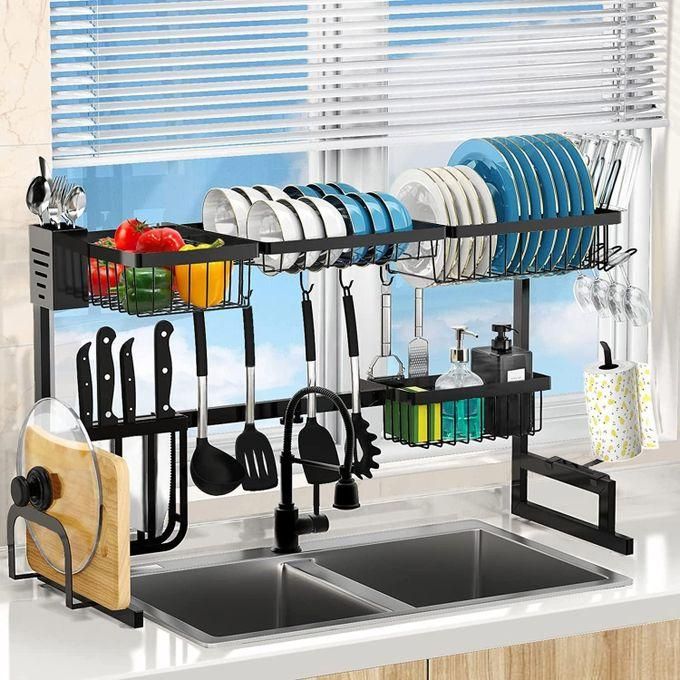 hot sale over the sink dish drying rack adjustable (25.6" 33.5"), 2 tier stainless steel dish rack drainer, large dish rack over sink for kitchen counter organizer storage space saver with utility hooks hot sale over the sink dish drying rack adjustable (25.6" 33.5"), 2 tier stainless steel dish rack drainer, large dish rack over sink for kitchen counter organizer storage space saver with utility hooks