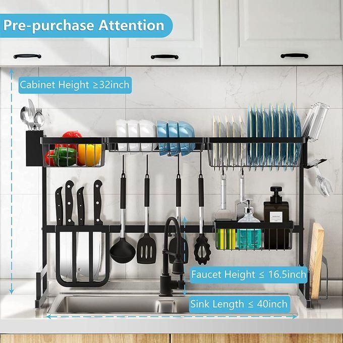 hot sale over the sink dish drying rack adjustable (25.6" 33.5"), 2 tier stainless steel dish rack drainer, large dish rack over sink for kitchen counter organizer storage space saver with utility hooks hot sale over the sink dish drying rack adjustable (25.6" 33.5"), 2 tier stainless steel dish rack drainer, large dish rack over sink for kitchen counter organizer storage space saver with utility hooks