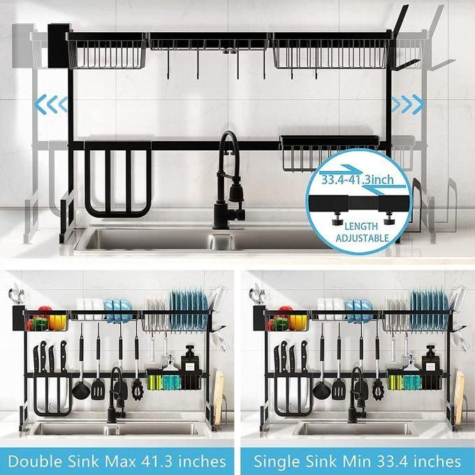 hot sale over the sink dish drying rack adjustable (25.6" 33.5"), 2 tier stainless steel dish rack drainer, large dish rack over sink for kitchen counter organizer storage space saver with utility hooks hot sale over the sink dish drying rack adjustable (25.6" 33.5"), 2 tier stainless steel dish rack drainer, large dish rack over sink for kitchen counter organizer storage space saver with utility hooks