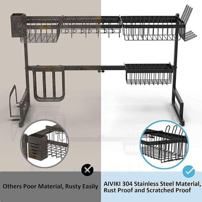 hot sale over the sink dish drying rack adjustable (25.6" 33.5"), 2 tier stainless steel dish rack drainer, large dish rack over sink for kitchen counter organizer storage space saver with utility hooks hot sale over the sink dish drying rack adjustable (25.6" 33.5"), 2 tier stainless steel dish rack drainer, large dish rack over sink for kitchen counter organizer storage space saver with utility hooks