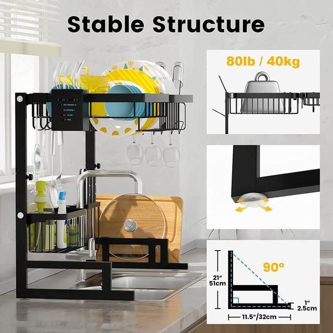 hot sale over the sink dish drying rack adjustable (25.6" 33.5"), 2 tier stainless steel dish rack drainer, large dish rack over sink for kitchen counter organizer storage space saver with utility hooks hot sale over the sink dish drying rack adjustable (25.6" 33.5"), 2 tier stainless steel dish rack drainer, large dish rack over sink for kitchen counter organizer storage space saver with utility hooks