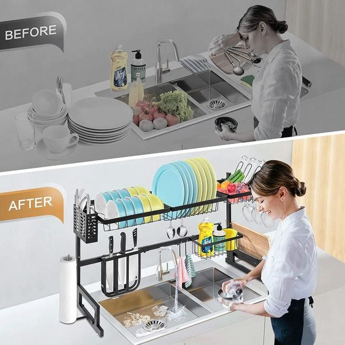 hot sale over the sink dish drying rack adjustable (25.6" 33.5"), 2 tier stainless steel dish rack drainer, large dish rack over sink for kitchen counter organizer storage space saver with utility hooks hot sale over the sink dish drying rack adjustable (25.6" 33.5"), 2 tier stainless steel dish rack drainer, large dish rack over sink for kitchen counter organizer storage space saver with utility hooks