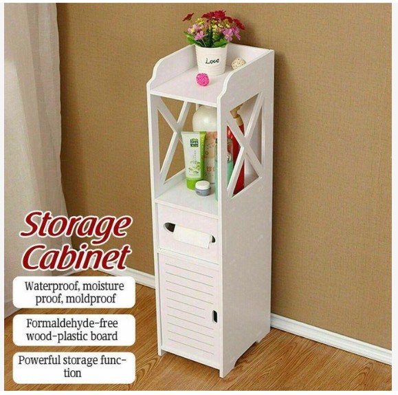multifunctional white floor free standing cabinet, storage furniture for bathroom bedroom kitchen hallway, storage cupboard unit with daily use layer,20×22×80cm
