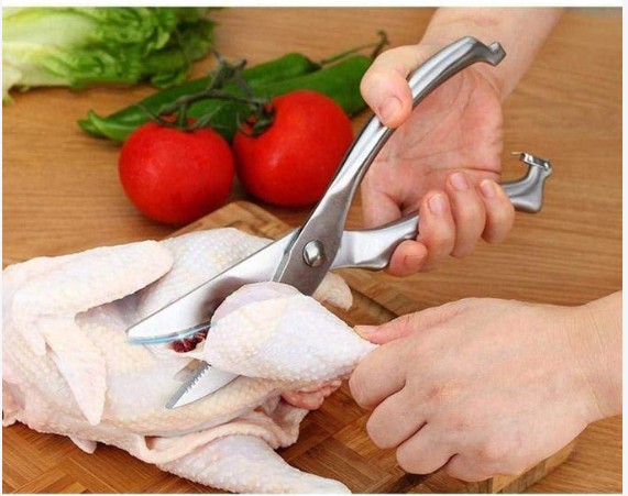 hot sale heavy duty stainless steel poultry shears for bone, chicken, meat, fish, seafood, vegetables. premium spring loaded food scissors. all metal kitchen shears