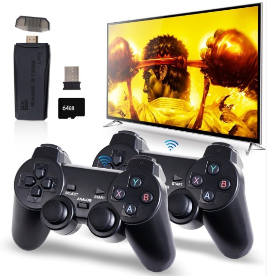 hot sale wireless console game stick video game console built in 15000 classic games 8 bit mini retro controller hdmi output dual player 4k ultra hd game stick, pack of 1