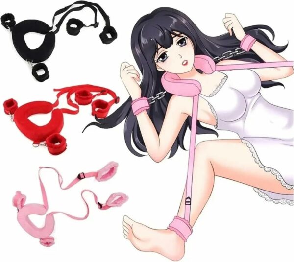 hot sale bdsm bondage restraints sex toys, bed restraints kit with soft u shaped pillow & handcuffs neck to ankle, sex straps adjustable cuffs bdsm toys for couples sex bondage restraints set, multicolor