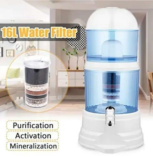 high quality strong 16l 100% bpa free benchtop ceramic water mineral filter pot, camping/hiking/home/office table top water purifier with dispensing tap