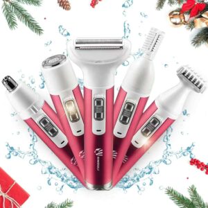 hot sale electric razor for women,5 in 1 womens shaver electric bikini trimmer pubic hair removal wet & dry painless shaver for legs underarms eyebrow face nose and bikini line razor, multicolor