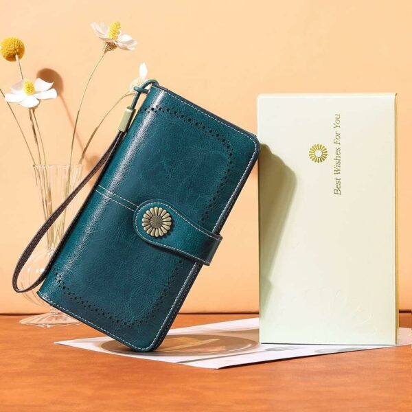 women's wallet genuine leather x ray blocking trifold ladies wallet, women genuine leather credit card holder with rfid blocking large capacity wristlet, large capacity wallet, multicolor