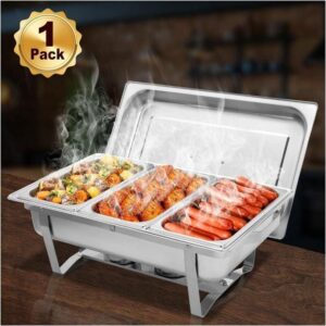 hot sale 11ltr foldable stainless steel chaffing dishes, stainless steel 8 qt chafers and buffet warmers sets with 3 third size food pan, pack of 1