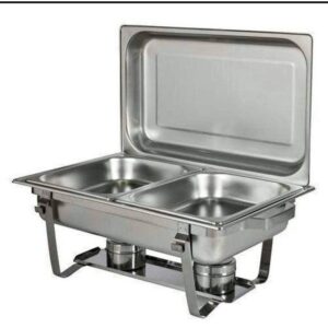hot sale 11ltr foldable stainless steel chaffing dish, chafing dish buffet set, 8 quart stainless steel catering serve chafer, restaurant food warmer, rectangular buffet stove with 2 half size food pans and folding frame, pack of 1