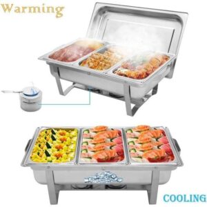 hot sale 11ltr foldable stainless steel chaffing dishes, stainless steel 8 qt chafers and buffet warmers sets with 3 third size food pan, pack of 1