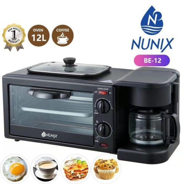 nunix hot sale 12l 3 in 1 multifunctional breakfast maker with coffee maker mini oven non stick grill toaster oven