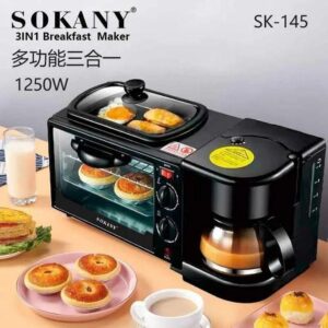 sokany hot sale 3 in 1 multifunctional breakfast maker with coffee maker mini oven non stick grill toaster oven