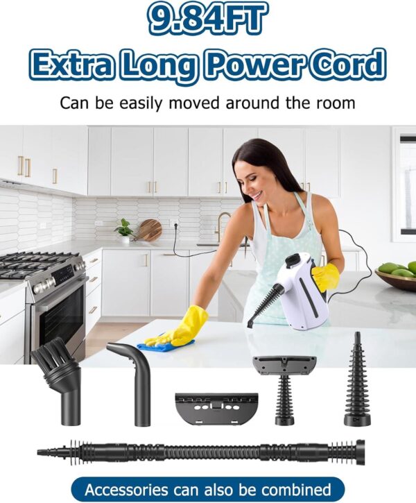 st 4607 1350w handheld steam cleaner with 15 piece accessories (including mop) and 18.6 fl oz tank, 3 bar dirt free steamer for floors, cars, upholstery, and multi surface home cleaning