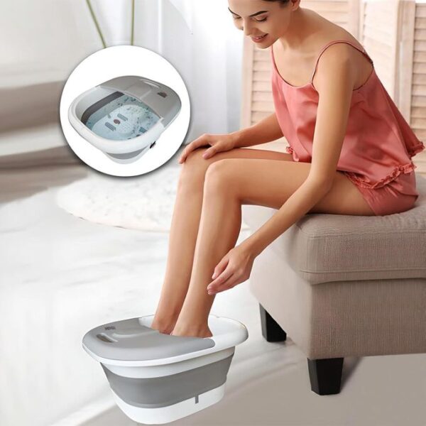 foldable electric foot bath massager white, 4 rollers, 45°c heat, bubbles, space saving design