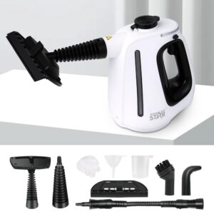 1350w handheld steam cleaner with 15 piece accessories (including mop) and 18.6 fl oz tank, 3 bar dirt free steamer for floors, cars, upholstery, and multi surface home cleaning