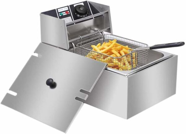 6l commercial deep fryer 2500w electric deep fryers with baskets & lid, stainless steel countertop oil fryer for turkey french fries home kitchen restaurant, 6 litres stainless steel 6l single tank energy efficient, adjustable temperature control