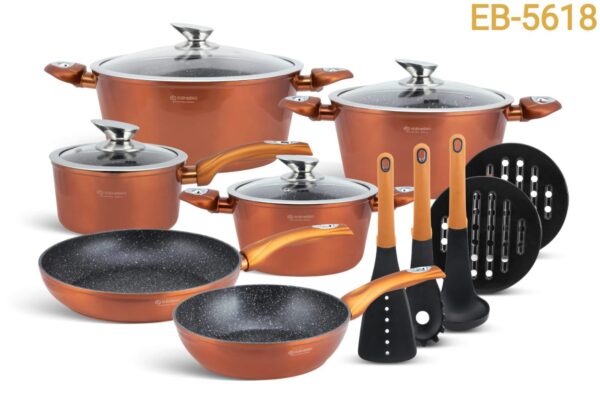 15pc cookware set – burnt orange | non stick, pfoa free & induction compatible