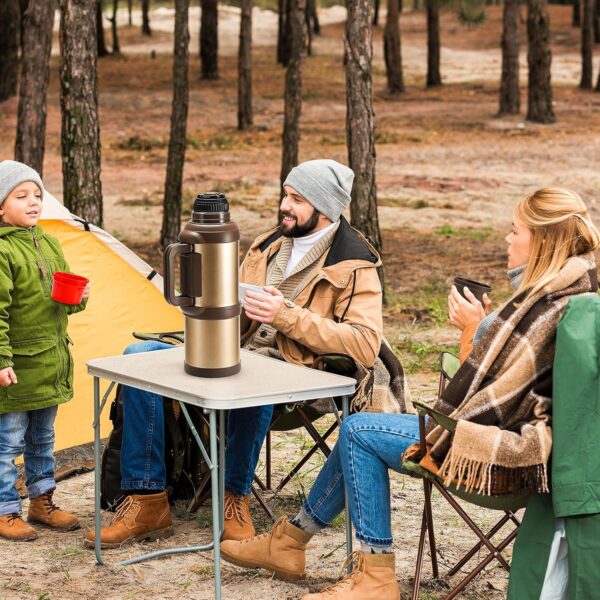 thermos flask, 3.6 liters, insulated flask, stainless steel drinking bottle, insulated bottle with 3 drinking cups, double wall insulation, camping water bottle with handle, 48 hours hot and cold