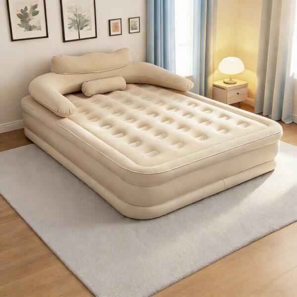 queen size inflatable air mattress with built in pillow & backrest