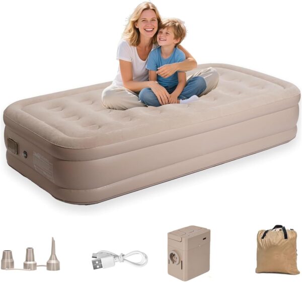 🛏️ portable air mattress with built in pump – double layer elevated design (190 × 100 × 40 cm) ⚡✨
