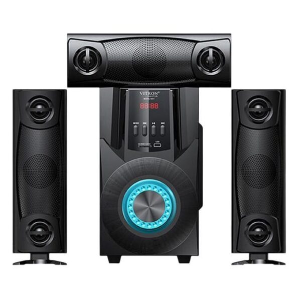 vitron v641 3.1 channel bluetooth multimedia speaker system – 60w home theatre subwoofer system with deep bass, usb, sd card, fm radio & remote control – black